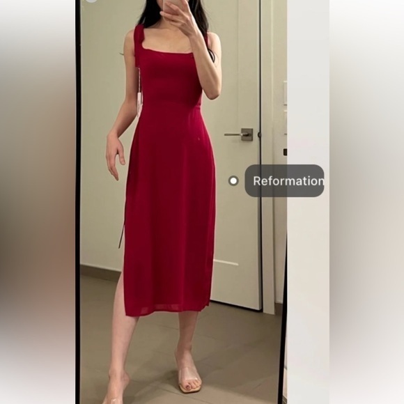 Reformation Besse Dress Rhubarb NWOT - Picture 1 of 4